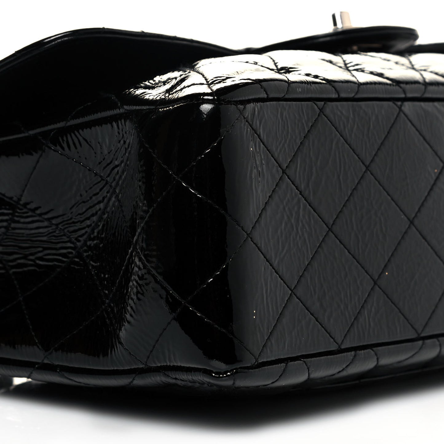 Distressed Patent Quilted Jumbo Single Flap Black