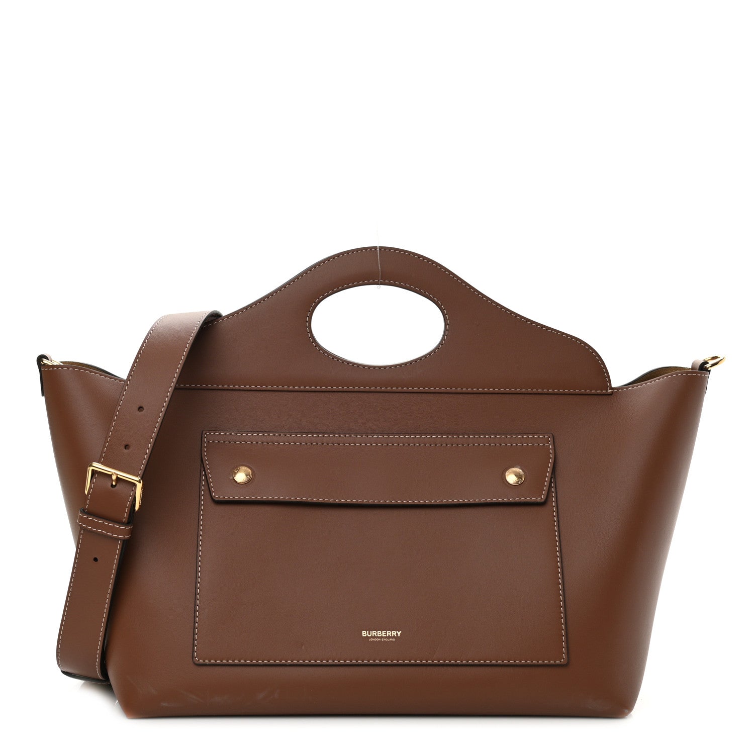 Burberry Soft Calfskin Small Pocket Tote Bag Tan 1 of 9