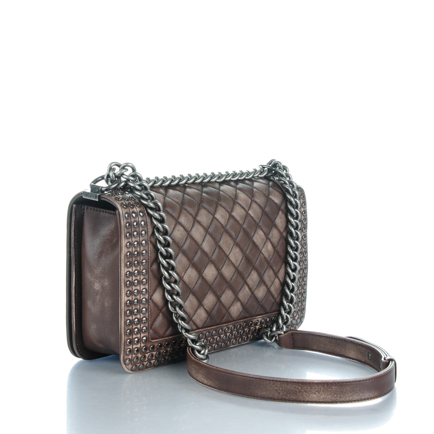 Chanel Faded Calfskin Studded Large Boy Flap Brown Beige 3 of 10