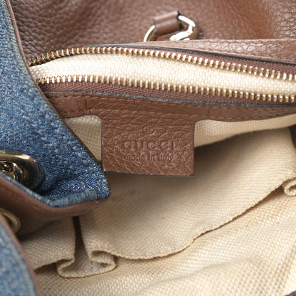 Gucci Denim Pebbled Calfskin Medium Soho Chain Shoulder Bag Blue Brown 6 of 16