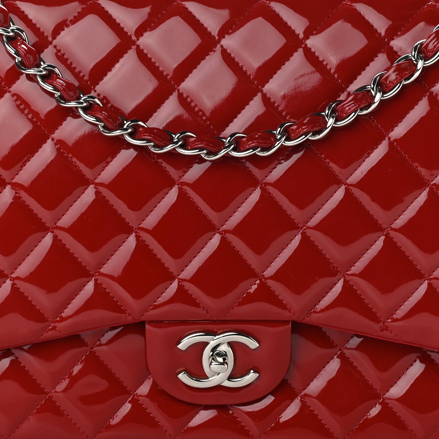Patent Quilted Maxi Double Flap Red