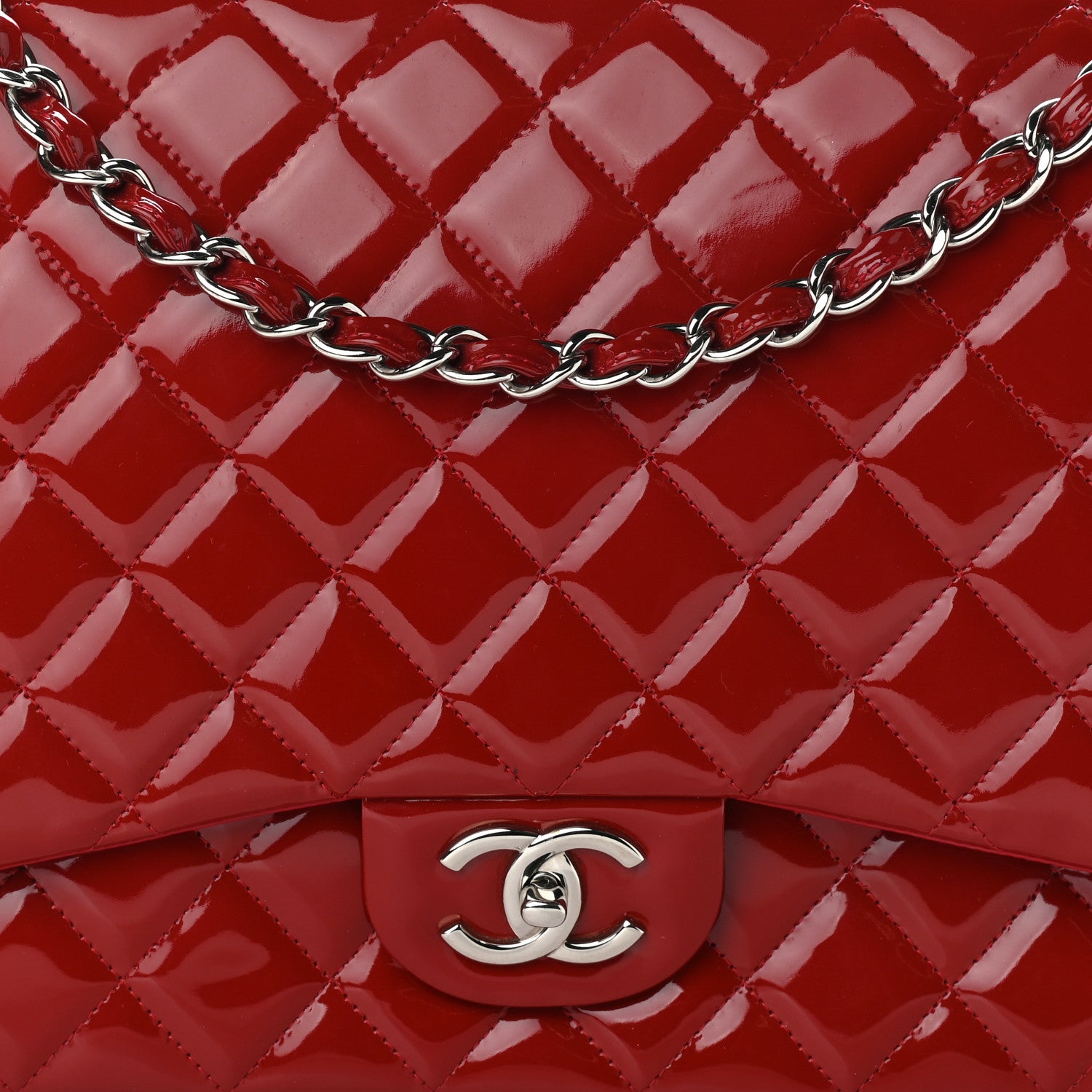 Chanel Patent Quilted Maxi Double Flap Red 8 of 14