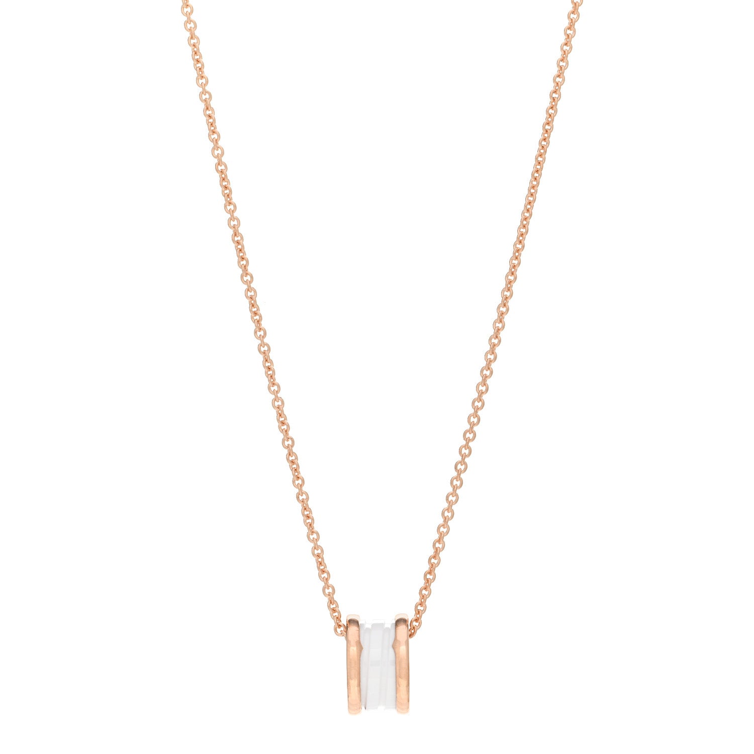 Bulgari 18K Rose Gold White Ceramic B.Zero1 Pendant Necklace 1 of 3