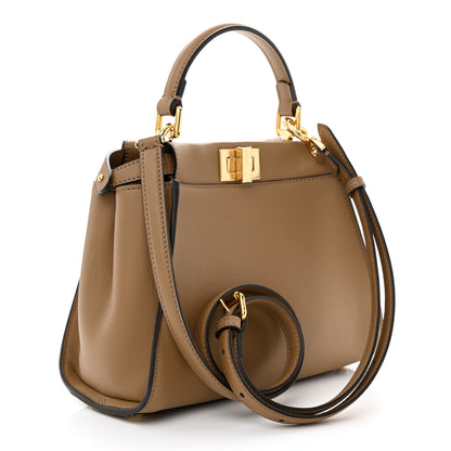 Fendi Vitello Seta Fabric Jacquard FF 1974 Mini Peekaboo Iconic Satchel Sand Tabacco Moro 3 of 11