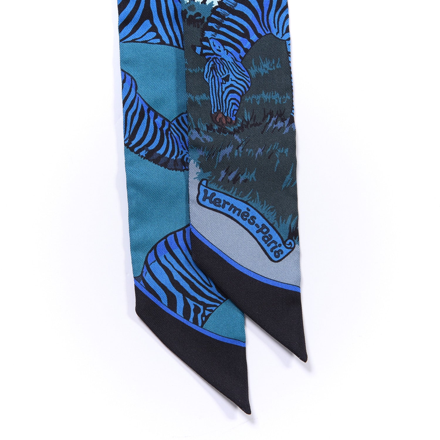 Hermes Silk Les Zebres Twilly Canard Noir Bleu Roy 2 of 4