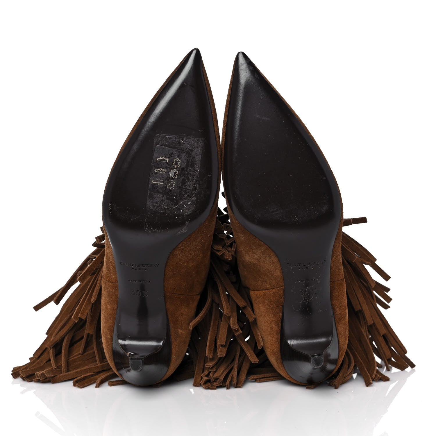 Saint Laurent Suede Fringe Charlotte Ankle Boots 35.5 Tan 5 of 8