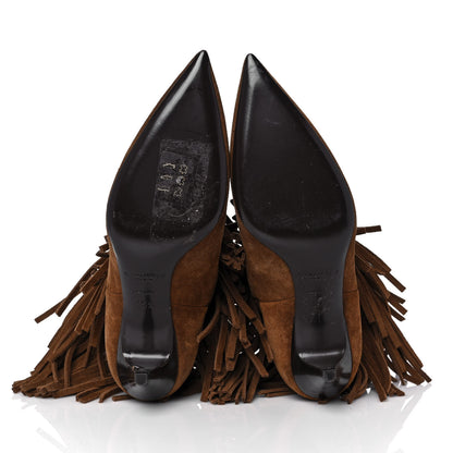 Saint Laurent Suede Fringe Charlotte Ankle Boots 35.5 Tan 5 of 8
