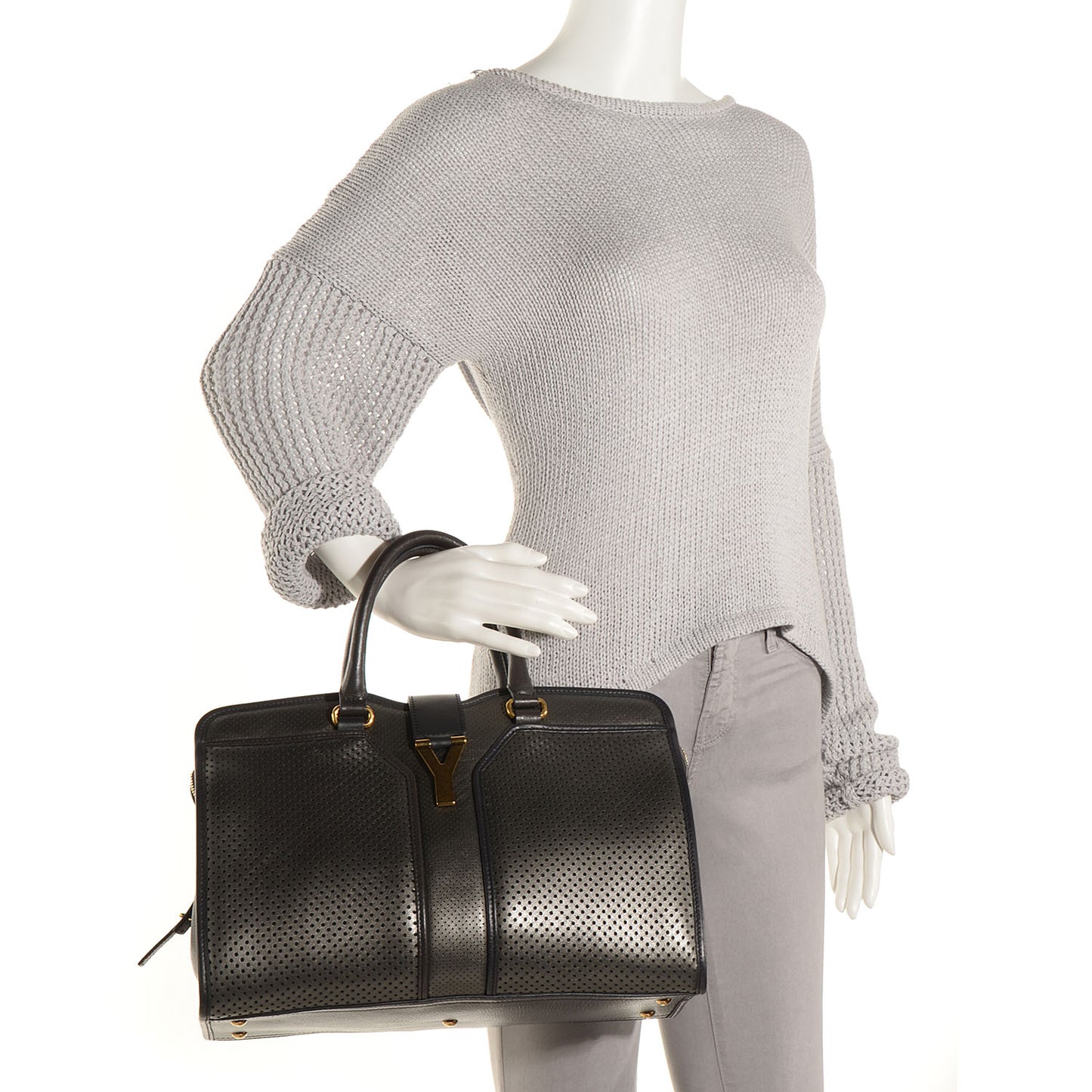 Leather Perforated Large Cabas ChYc Pewter
