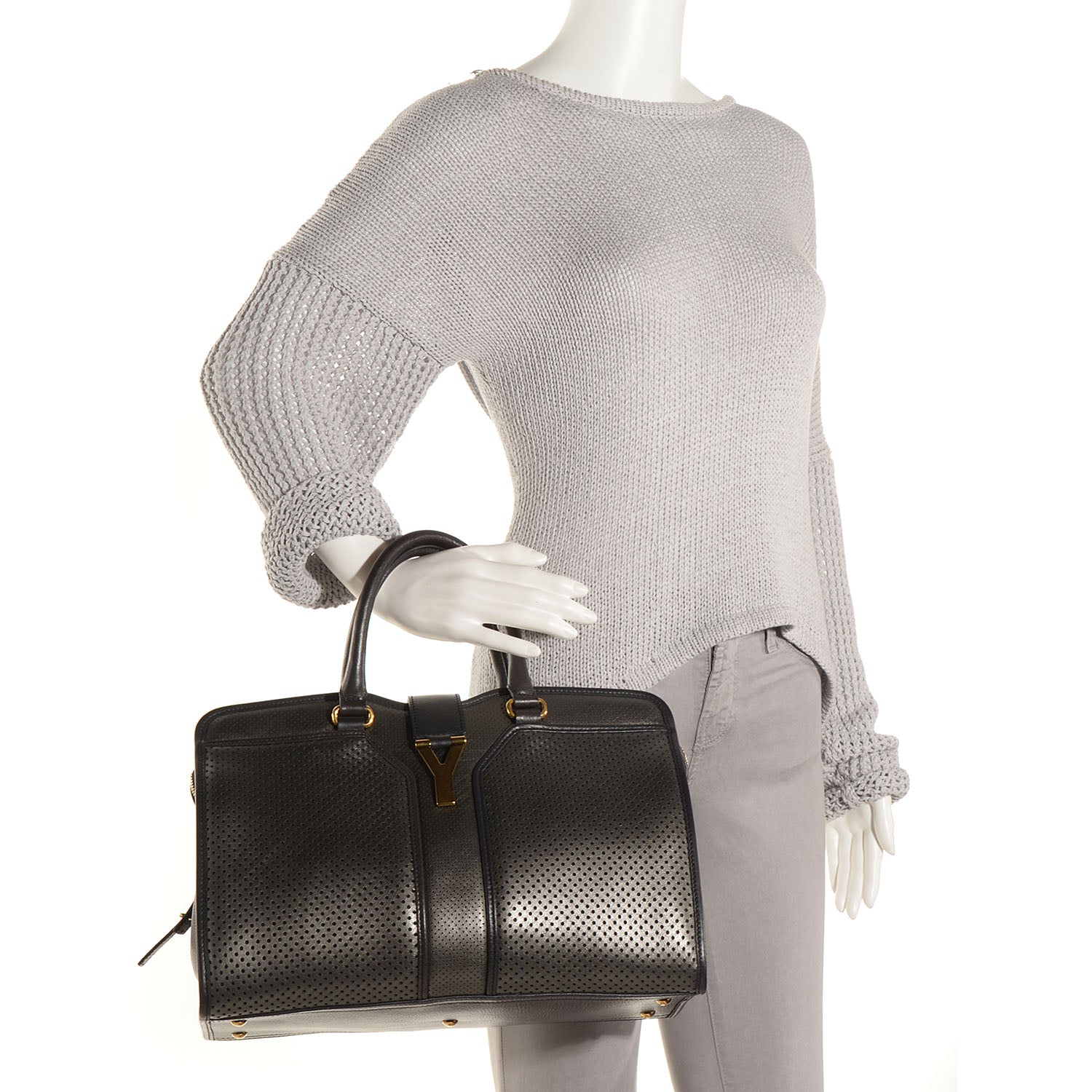 Saint Laurent Leather Perforated Large Cabas ChYc Pewter 2 of 8