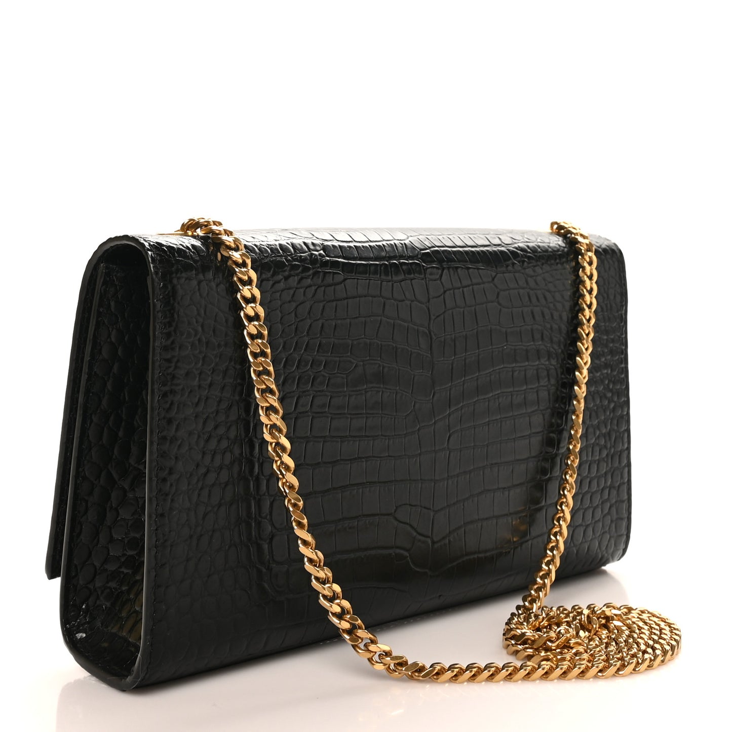 Calfskin Crocodile Embossed Medium Classic Monogram Kate Tassel Satchel Black