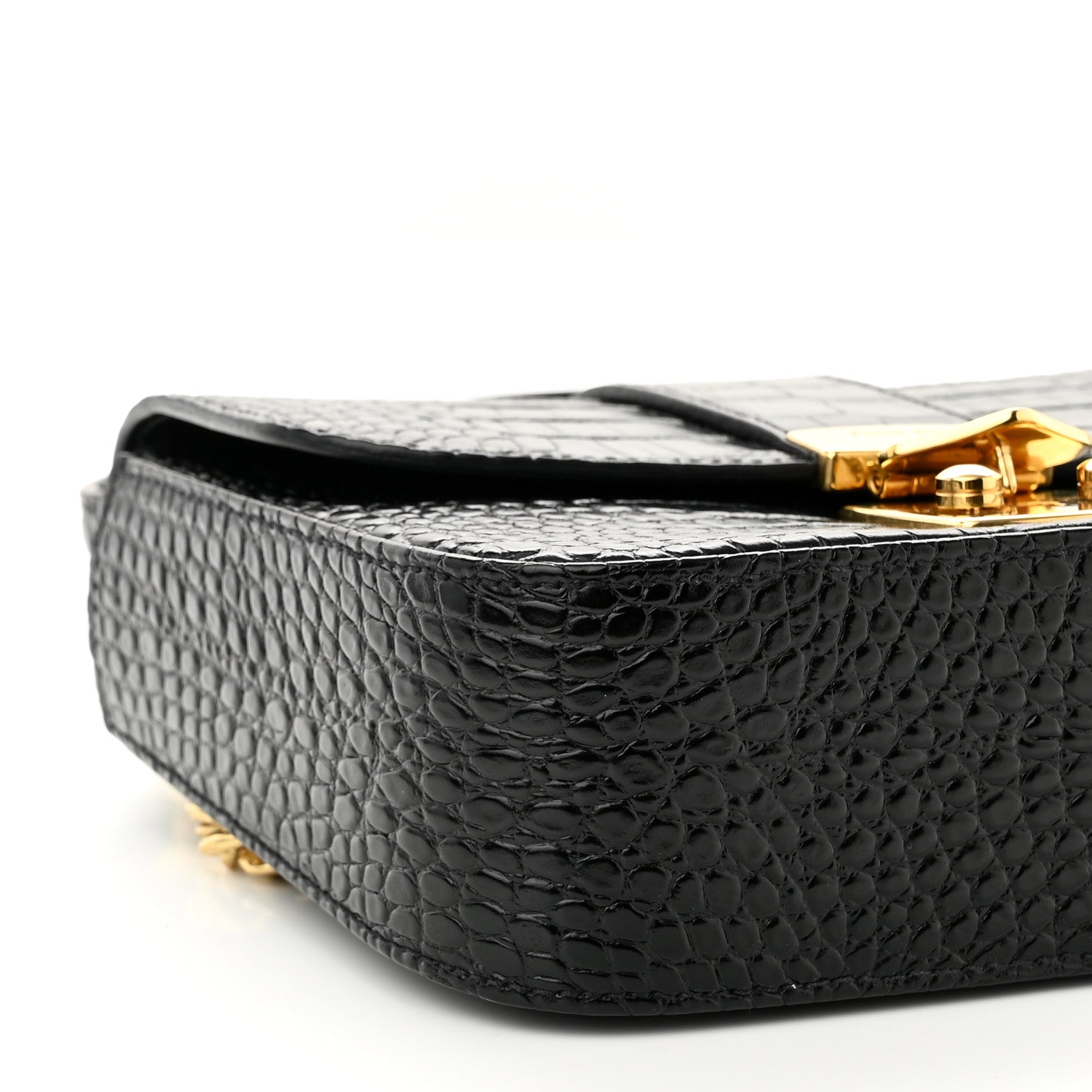 Miu Miu Crocodile Print Calfskin Top Handle Bag Black 8 of 9