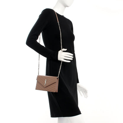 Saint Laurent Grain De Poudre Matelasse Chevron Monogram Envelope Chain Wallet Fard 2 of 10