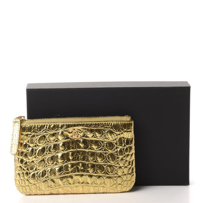 Chanel Metallic Calfskin Crocodile Embossed Cocodile Cosmetic Case Gold 8 of 8