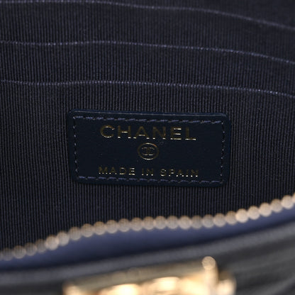 Chanel Caviar Quilted Small Zipped Boy Pouch Navy Blue 6 of 10