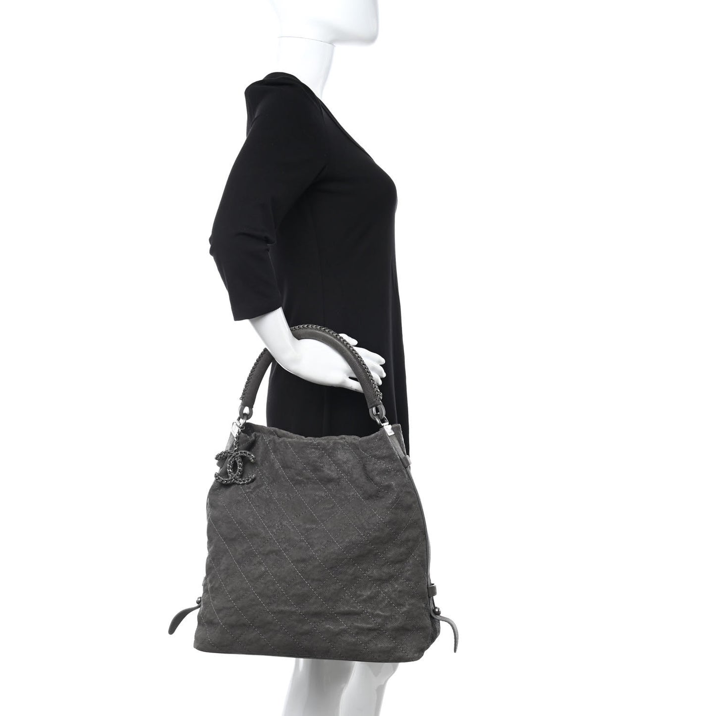 Iridescent Caviar Quilted Boy Handle Hobo Dark Grey