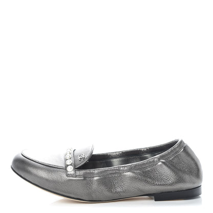 Chanel Laminated Lambskin Pearl CC Moccasin Loafers 39 Khaki 1 of 8