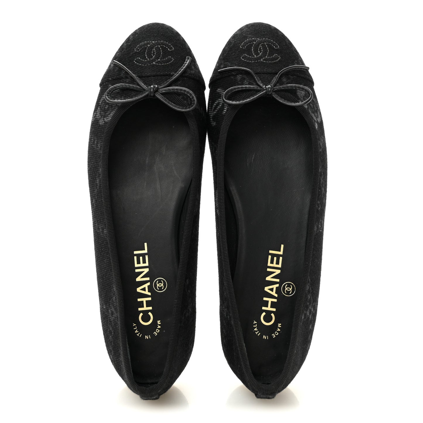 Denim Printed Cap Toe Ballerina Flats 38 Black White