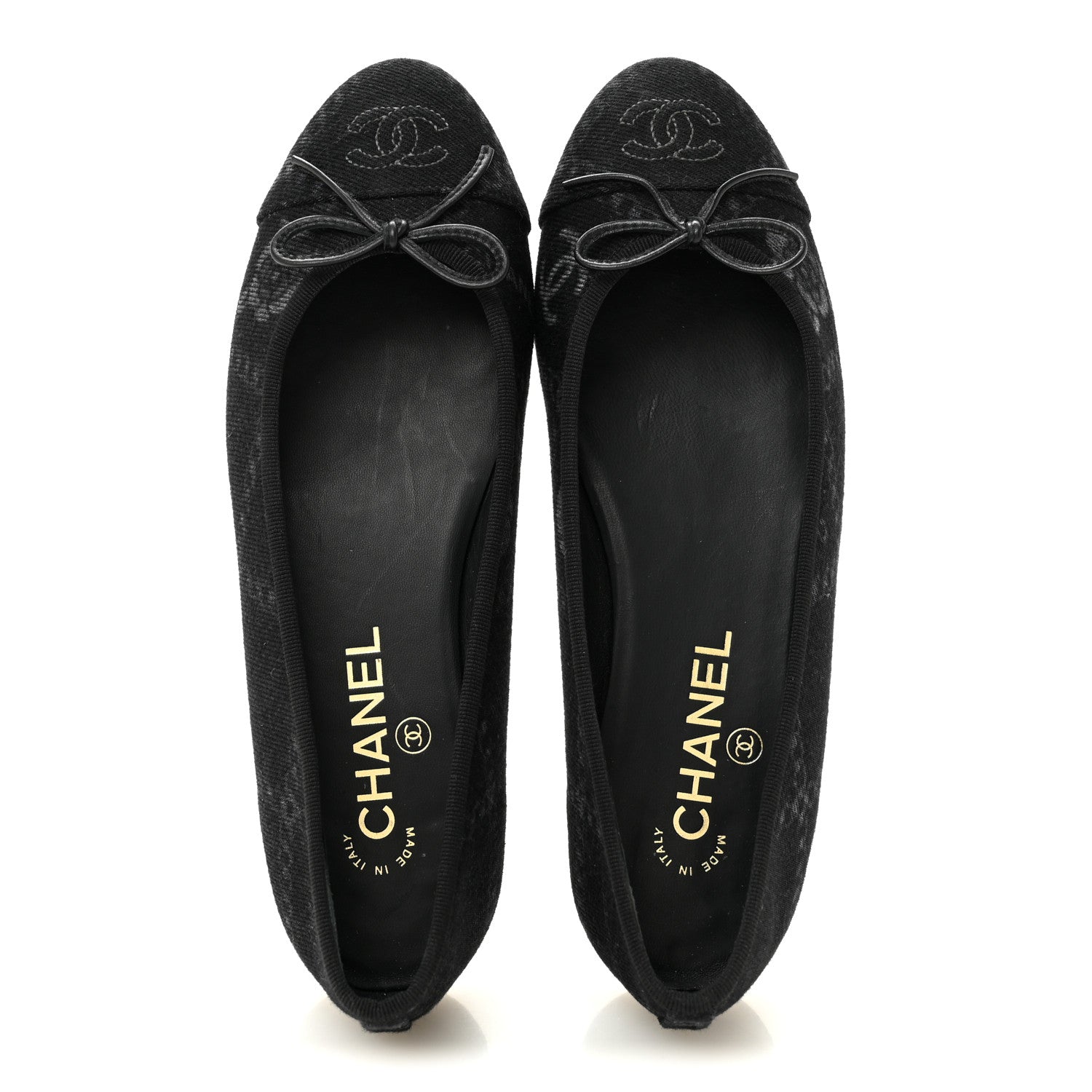 Chanel Denim Printed Cap Toe Ballerina Flats 38 Black White 2 of 10
