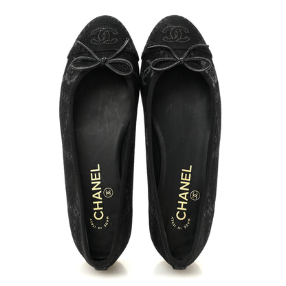 Chanel Denim Printed Cap Toe Ballerina Flats 38 Black White 2 of 10