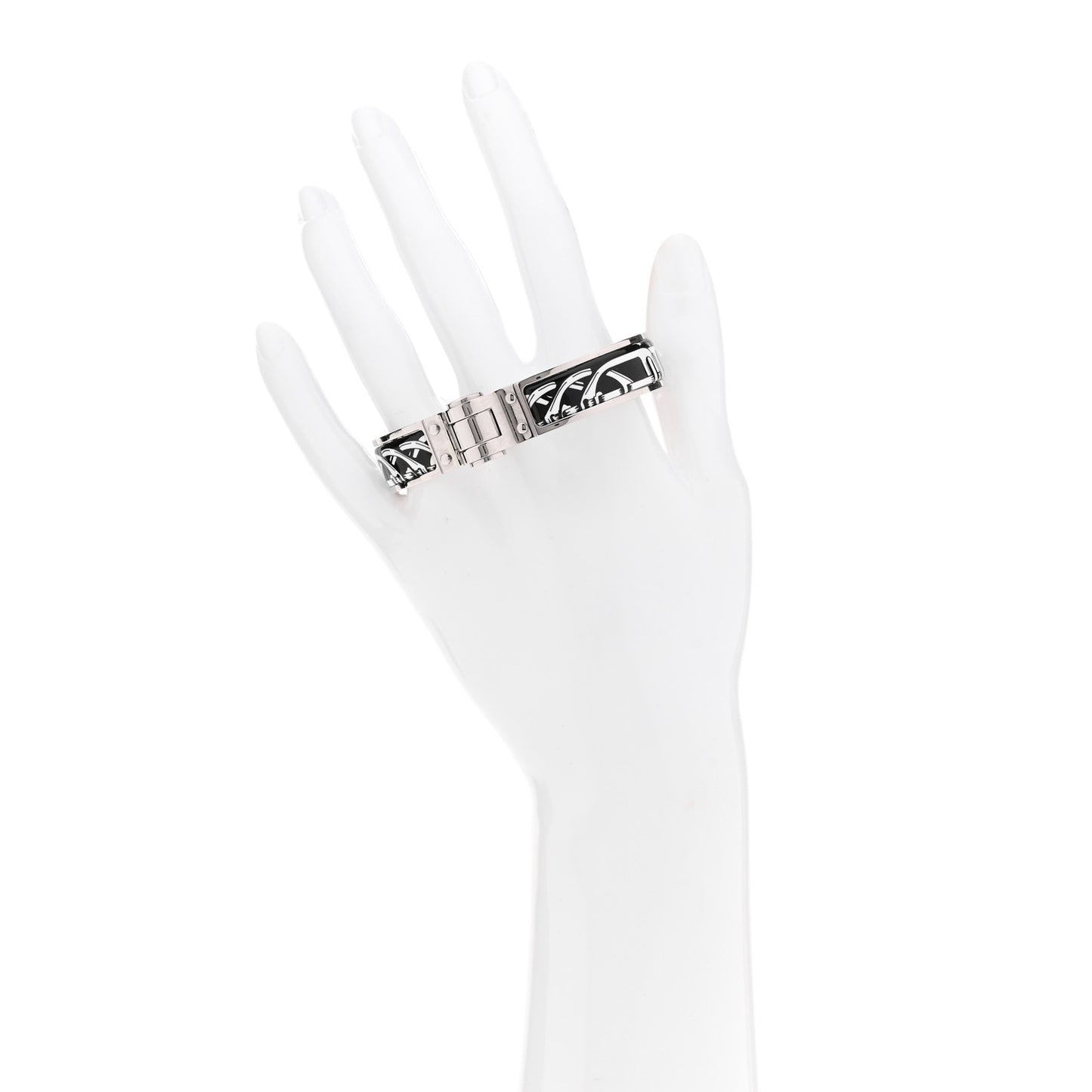 Enamel Printed Narrow Balades Equestres Positif Negatif Hinged Bracelet S Black