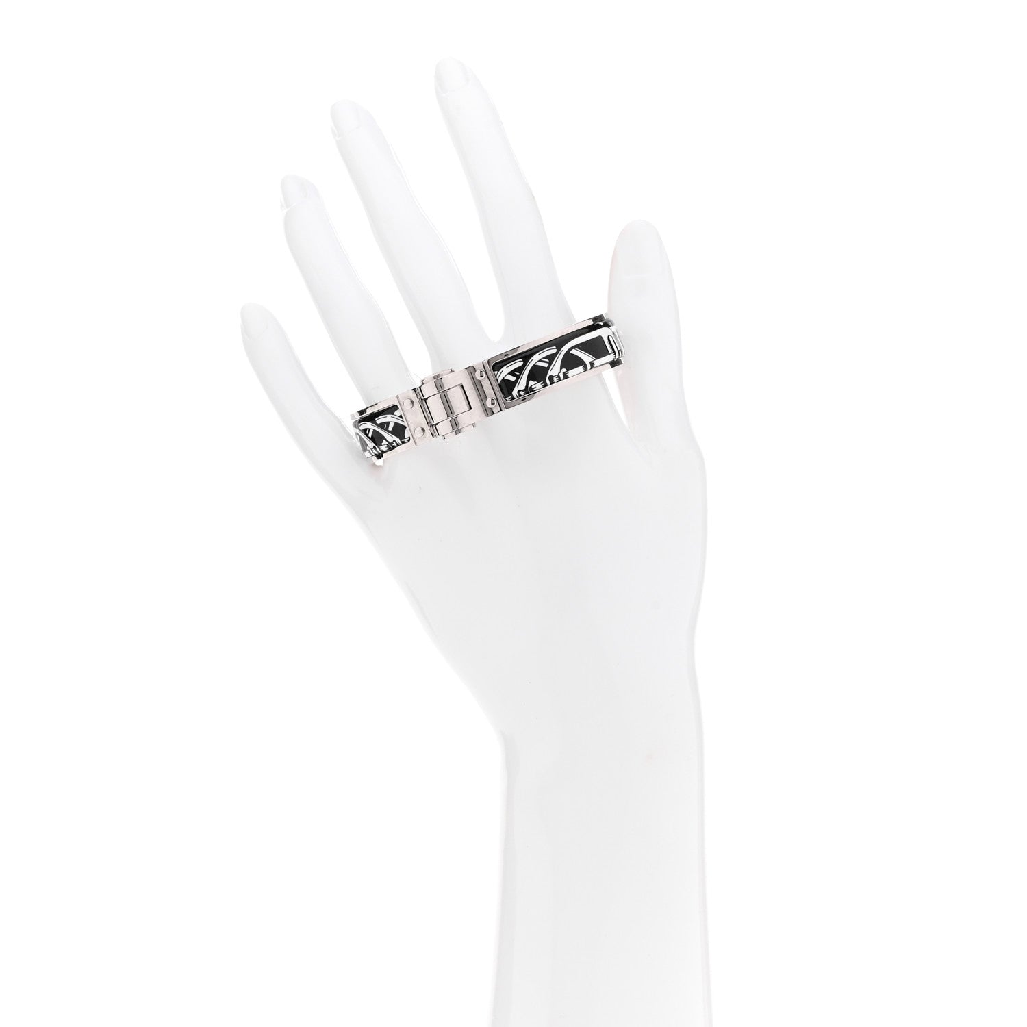 Hermes Enamel Printed Narrow Balades Equestres Positif Negatif Hinged Bracelet S Black 2 of 6