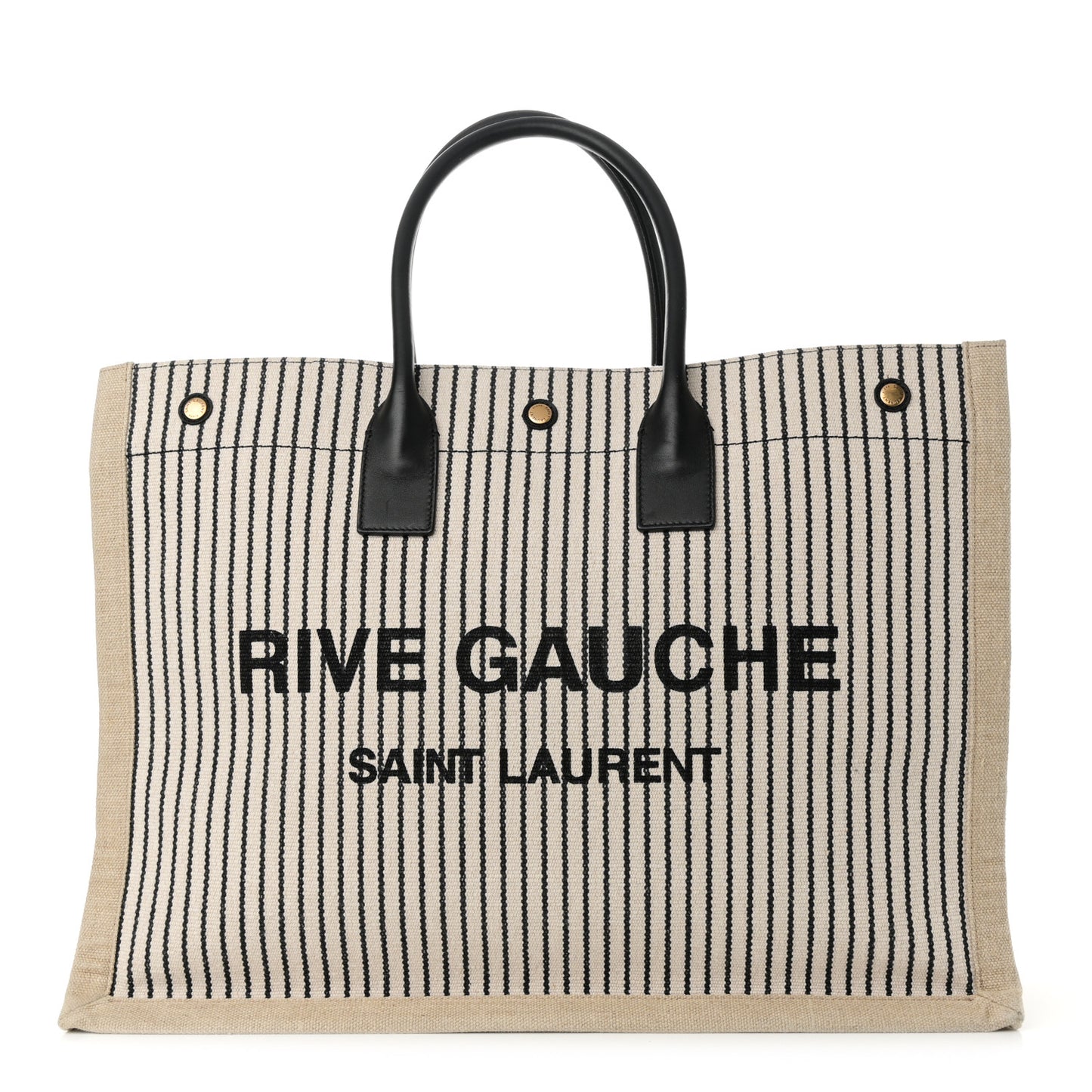 Embroidered Cotton Linen Rive Gauche Noe Tote Natural Black