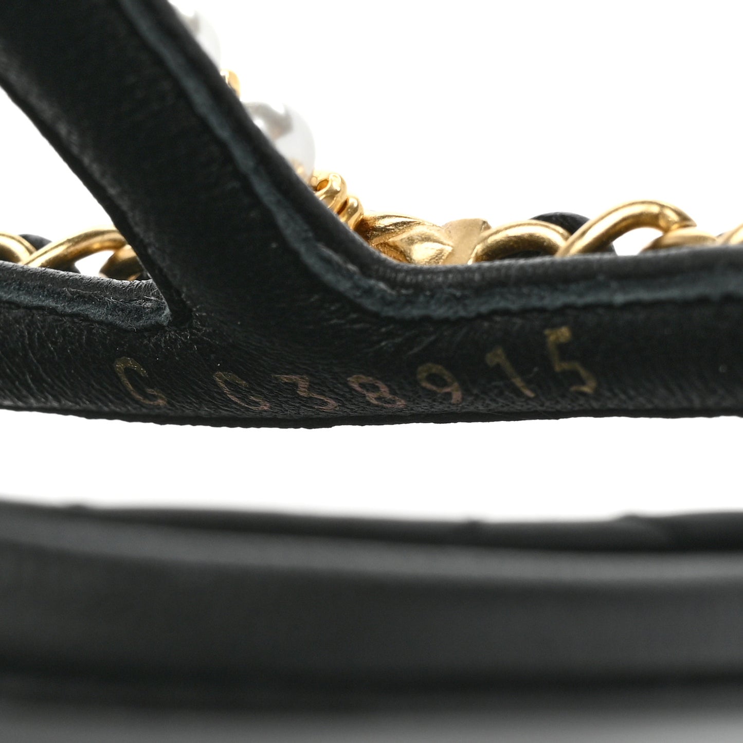 Lambskin Pearl Chain CC Thong Sandals 37 Black