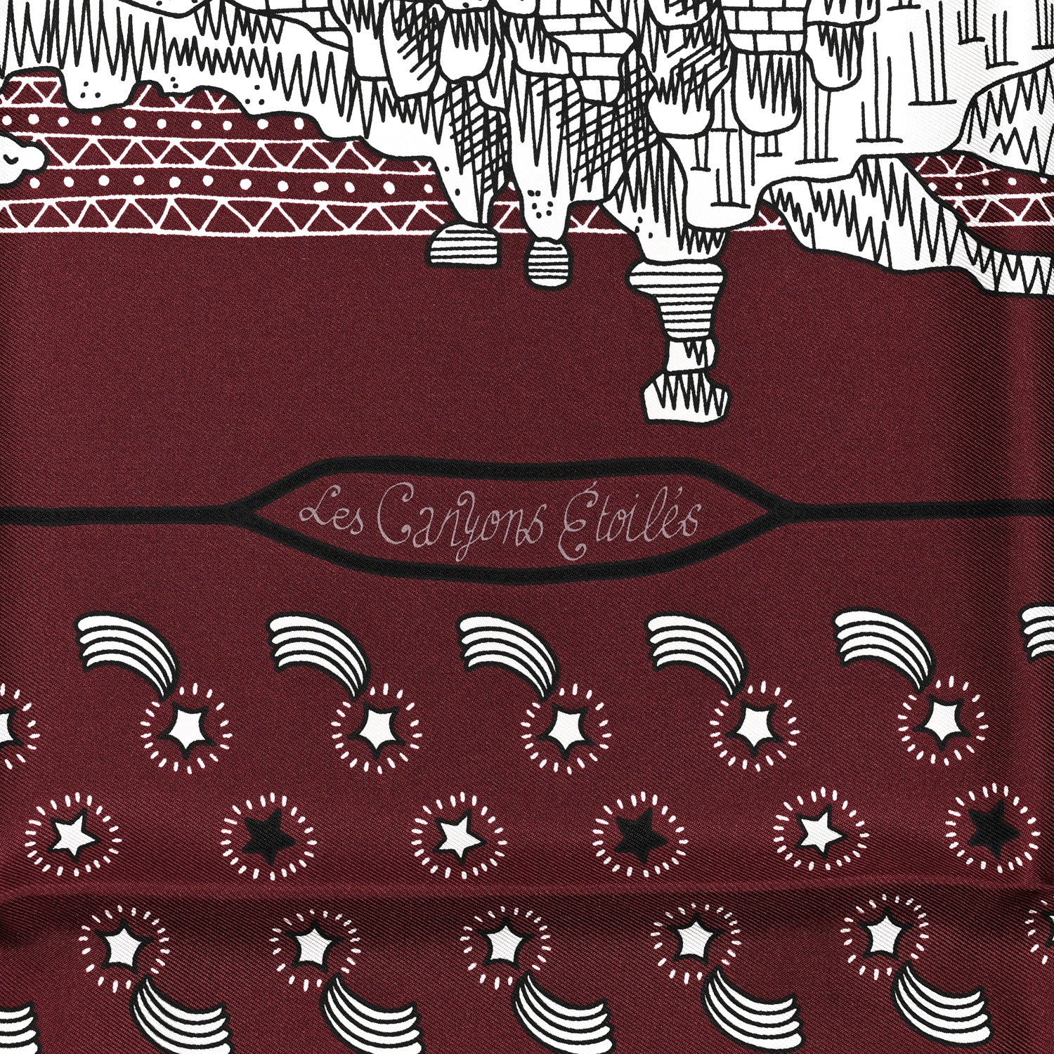 Hermes Silk Les Canyons Etoiles Bandana Scarf 55 Bordeaux White Black 5 of 5