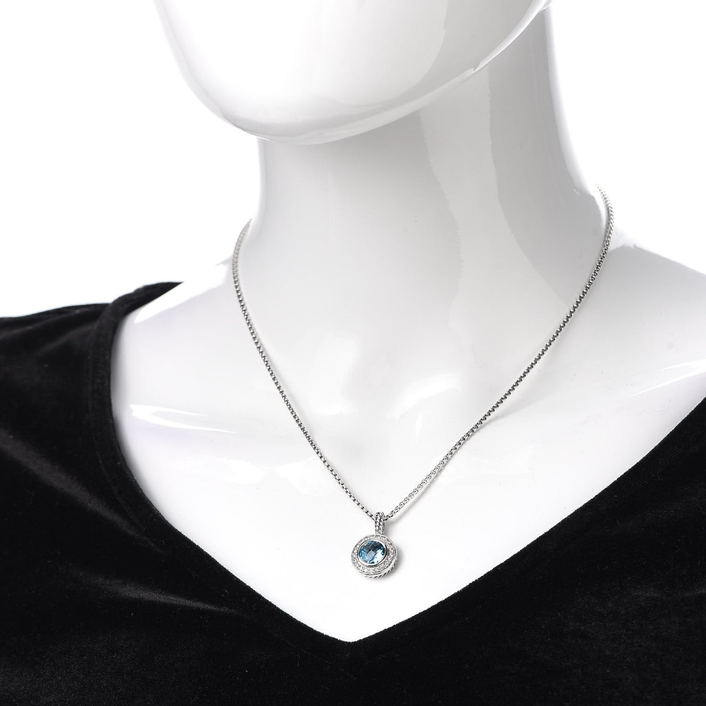 Sterling Silver Diamond Blue Topaz 8mm Petite Cerise Pendant Necklace