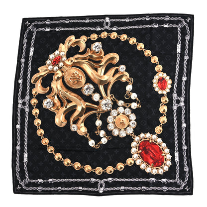 Louis Vuitton Silk LV Dynasty Brooch Square Scarf Black 1 of 3