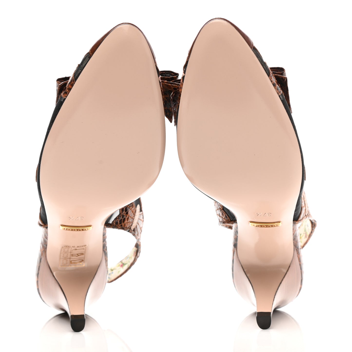 Malaga Kid Elaphe Lizard Butterflies Mid-Heel Slingback Pumps 37.5 Bright Cuir Black Soft Pink