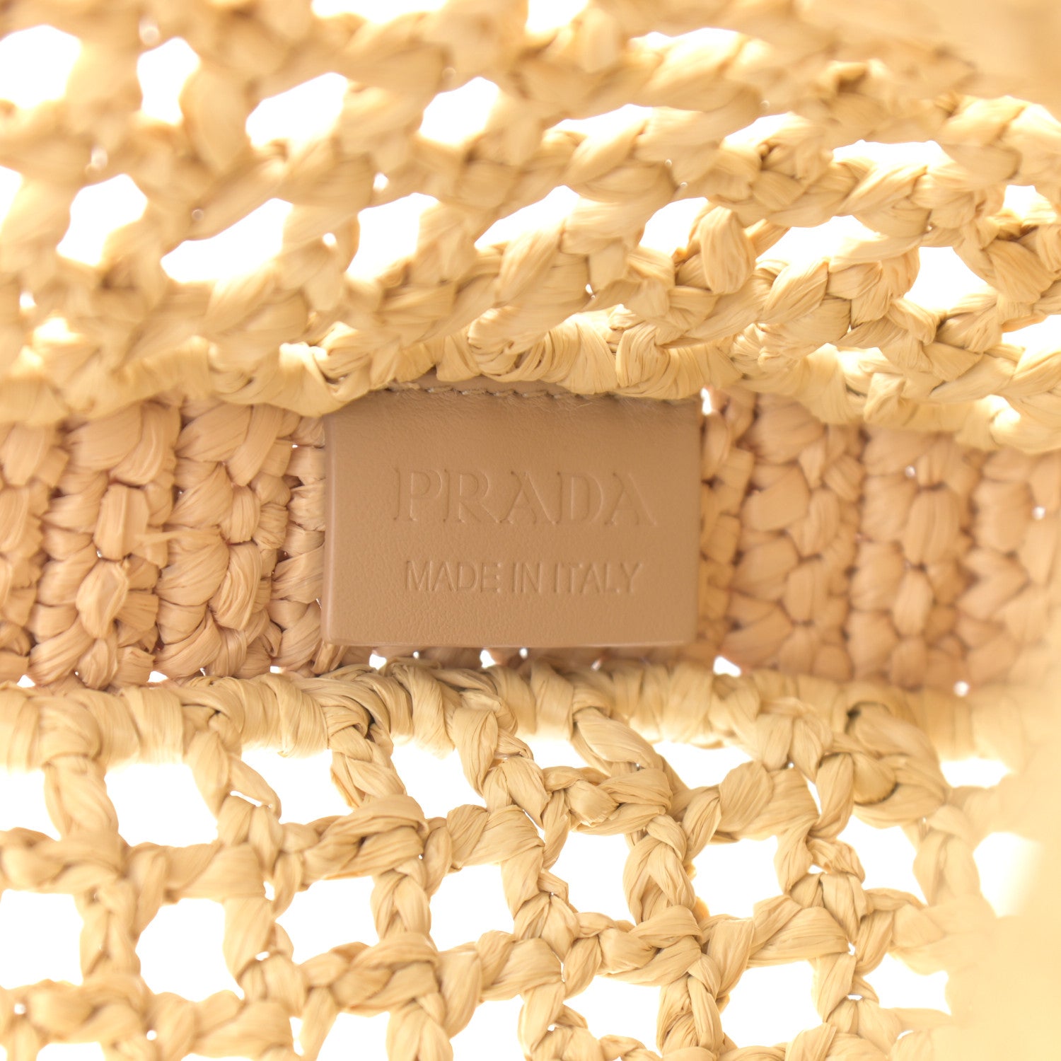 Prada Yarn Raffia Effect Crochet Logo Embroidered Tote Bag Naturale 8 of 9