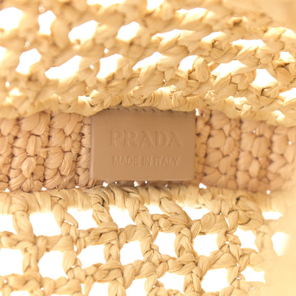 Prada Yarn Raffia Effect Crochet Logo Embroidered Tote Bag Naturale 8 of 9
