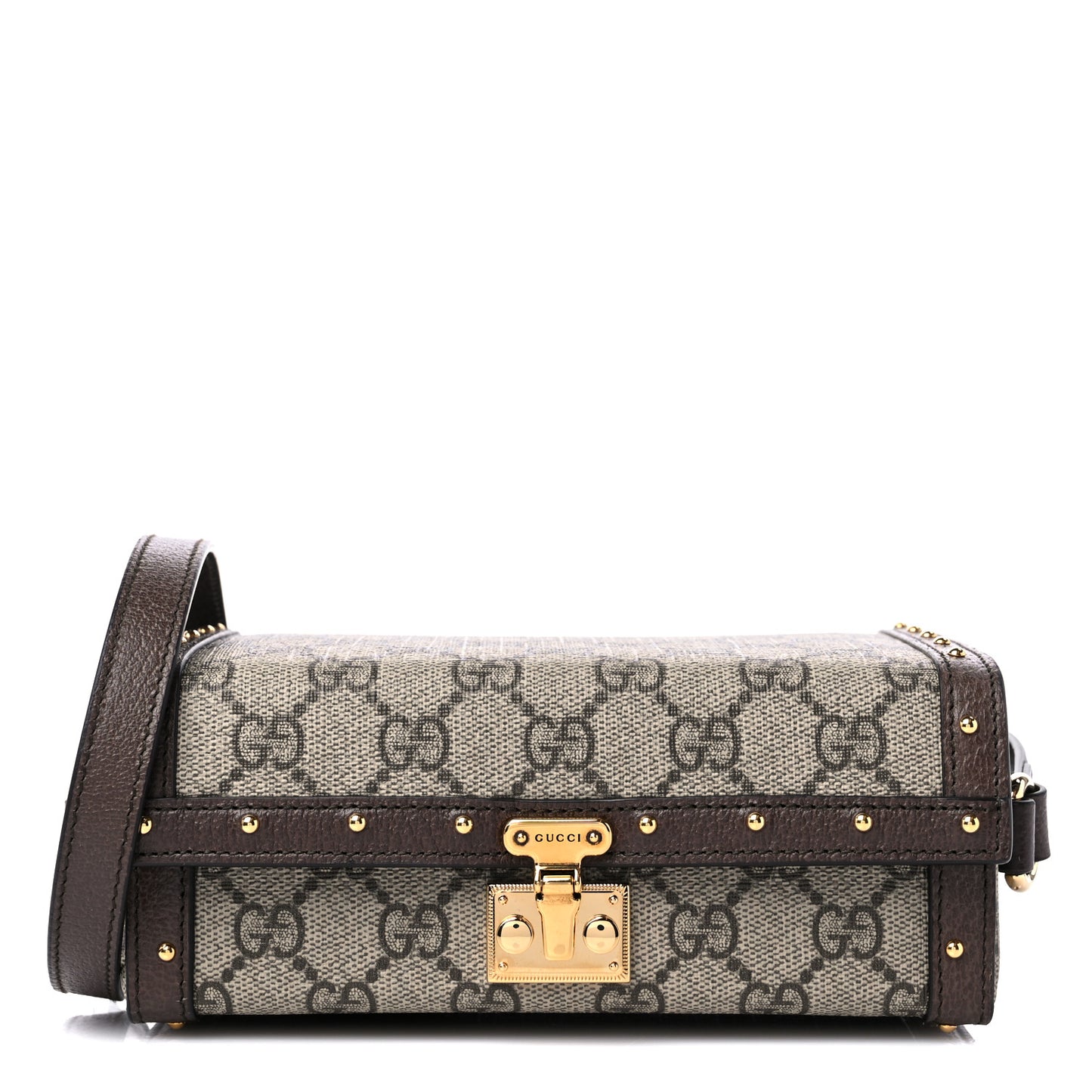 GG Supreme Monogram Textured Dollar Calfskin Mini Trunk Shoulder Bag Beige Ebony New Acero