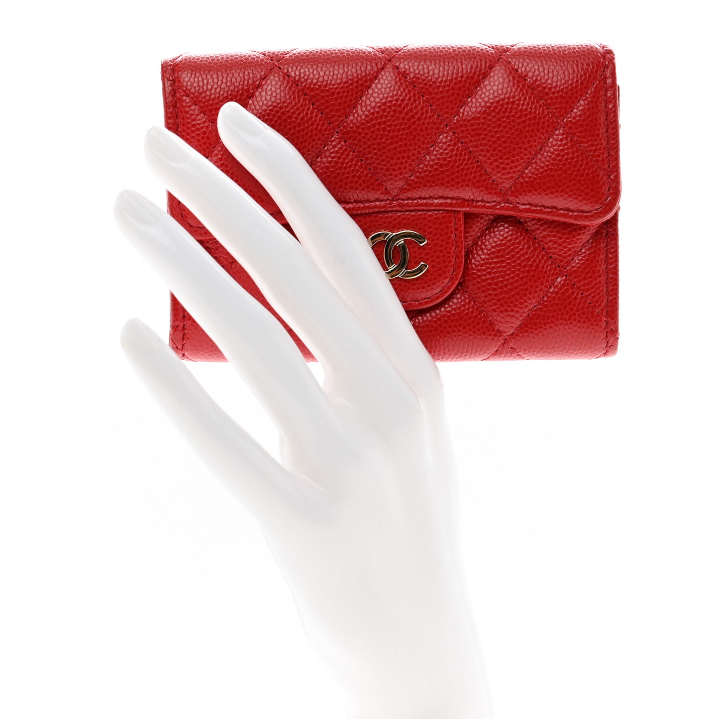 Caviar Quilted Flap Card Holder Wallet Red