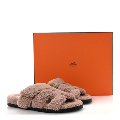 Hermes Woolskin Womens Chypre Sandals 40 Bois De Santal 9 of 9