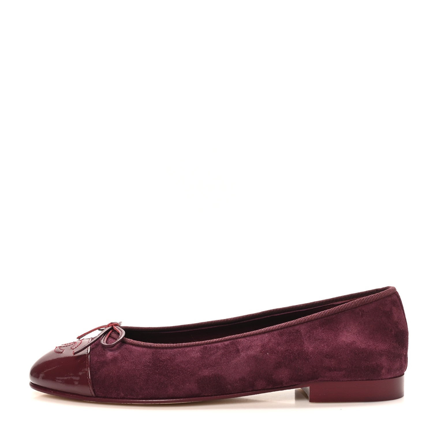 Chanel Suede Patent Calfskin Cap Toe CC Ballerina Flats 39 Burgundy 1 of 10