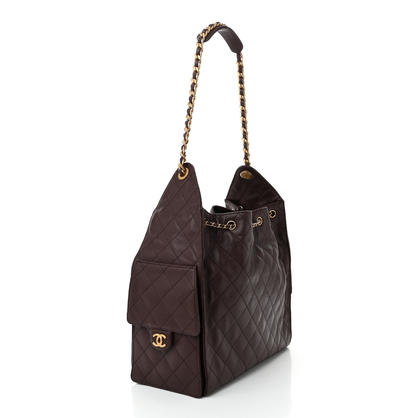Caviar Quilted Medium Chanel 25 Handbag Dark Brown