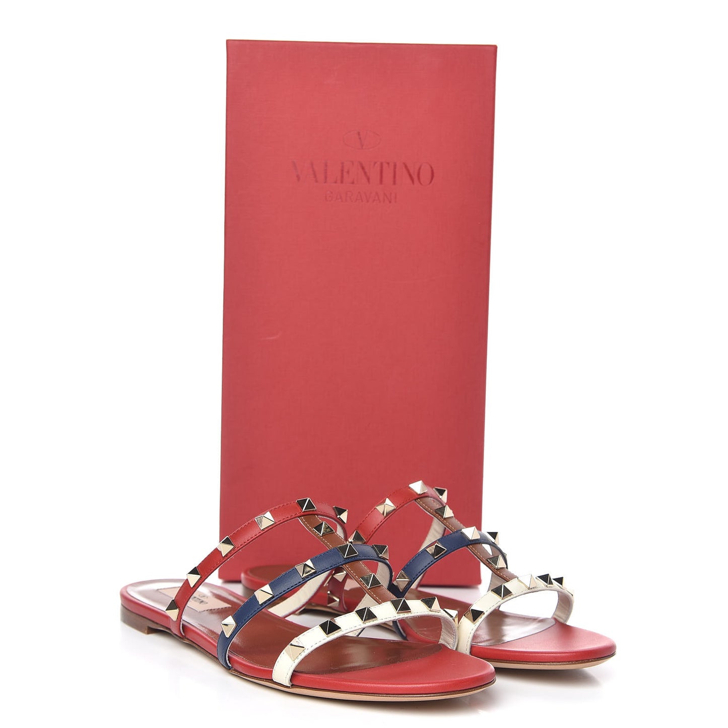 Calfskin Rockstud Caged Flat Slide Sandals 38.5 Multicolor