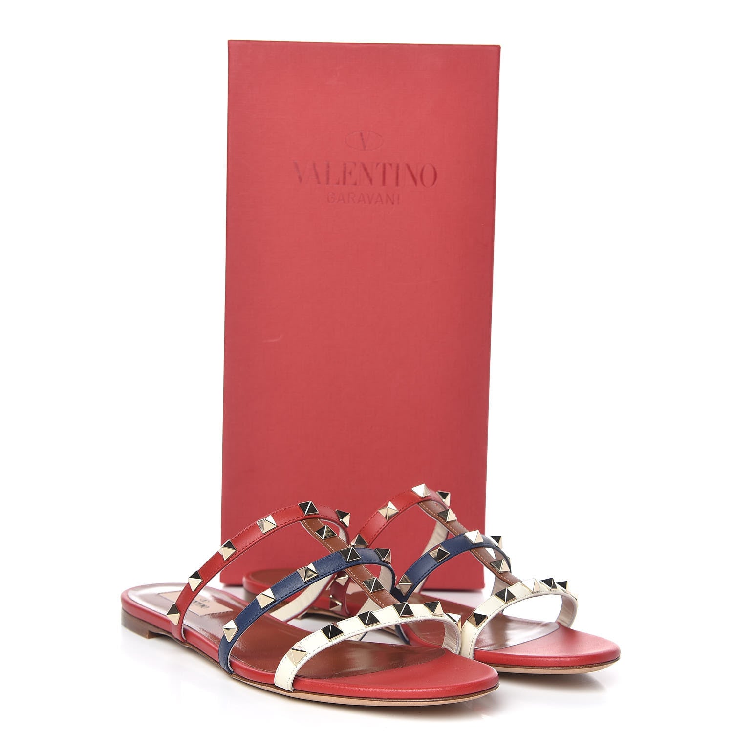 Valentino Garavani Calfskin Rockstud Caged Flat Slide Sandals 38.5 Multicolor 8 of 8