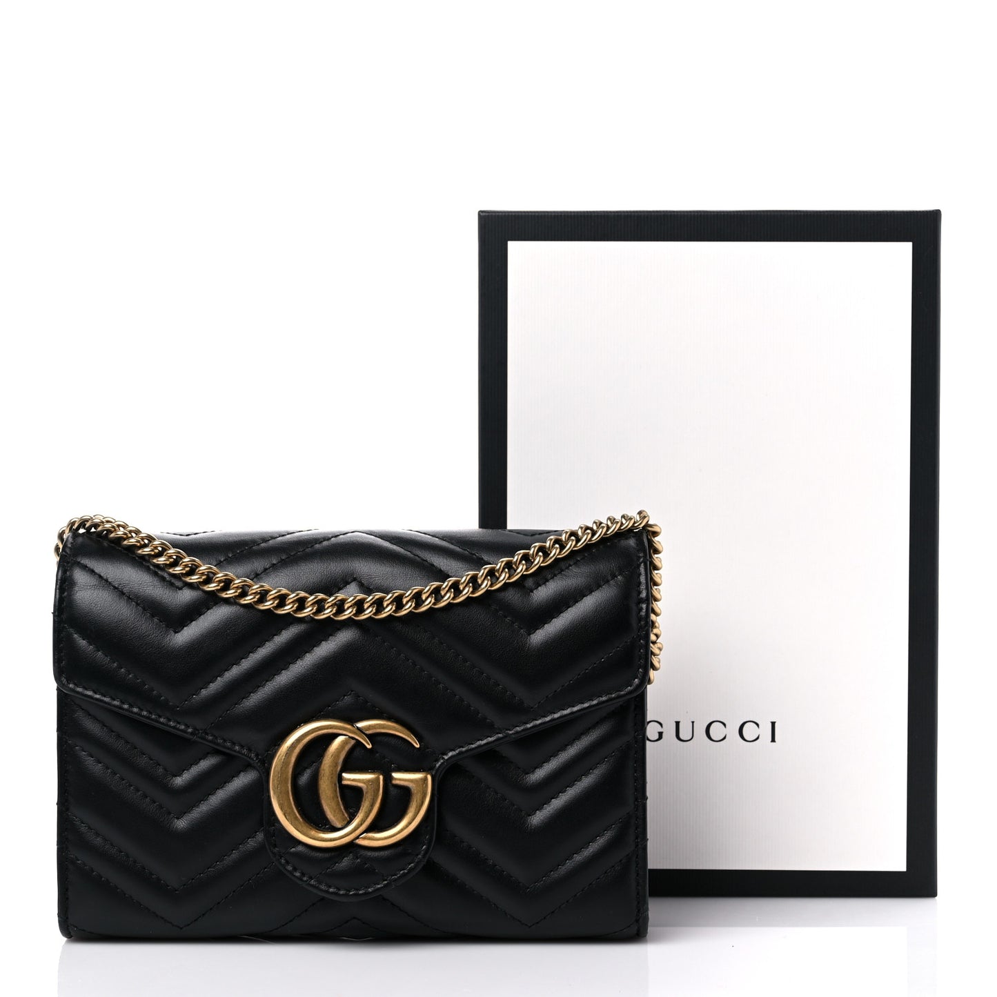 Calfskin Matelasse GG Marmont Chain Wallet Black