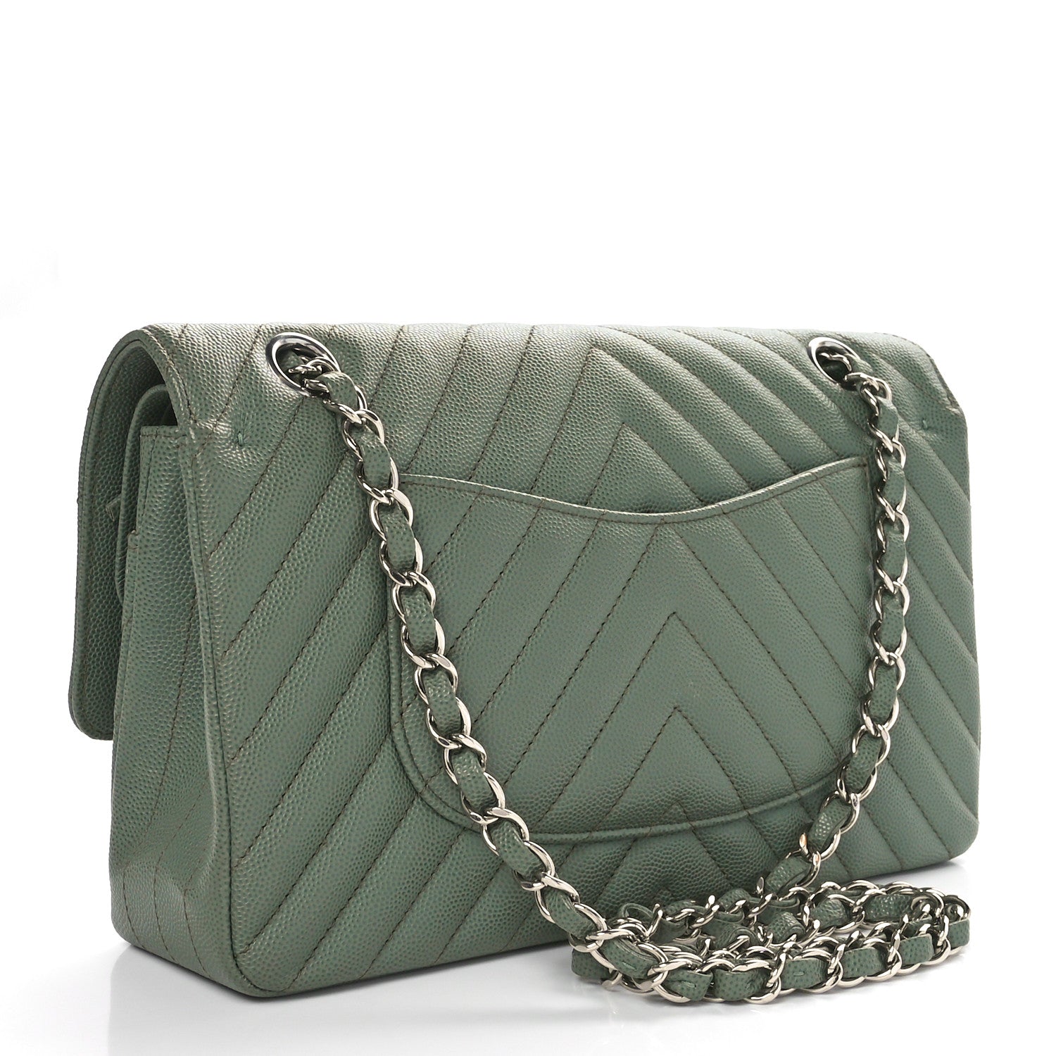 Chanel Caviar Chevron Quilted Medium Double Flap  Green 3 of 10