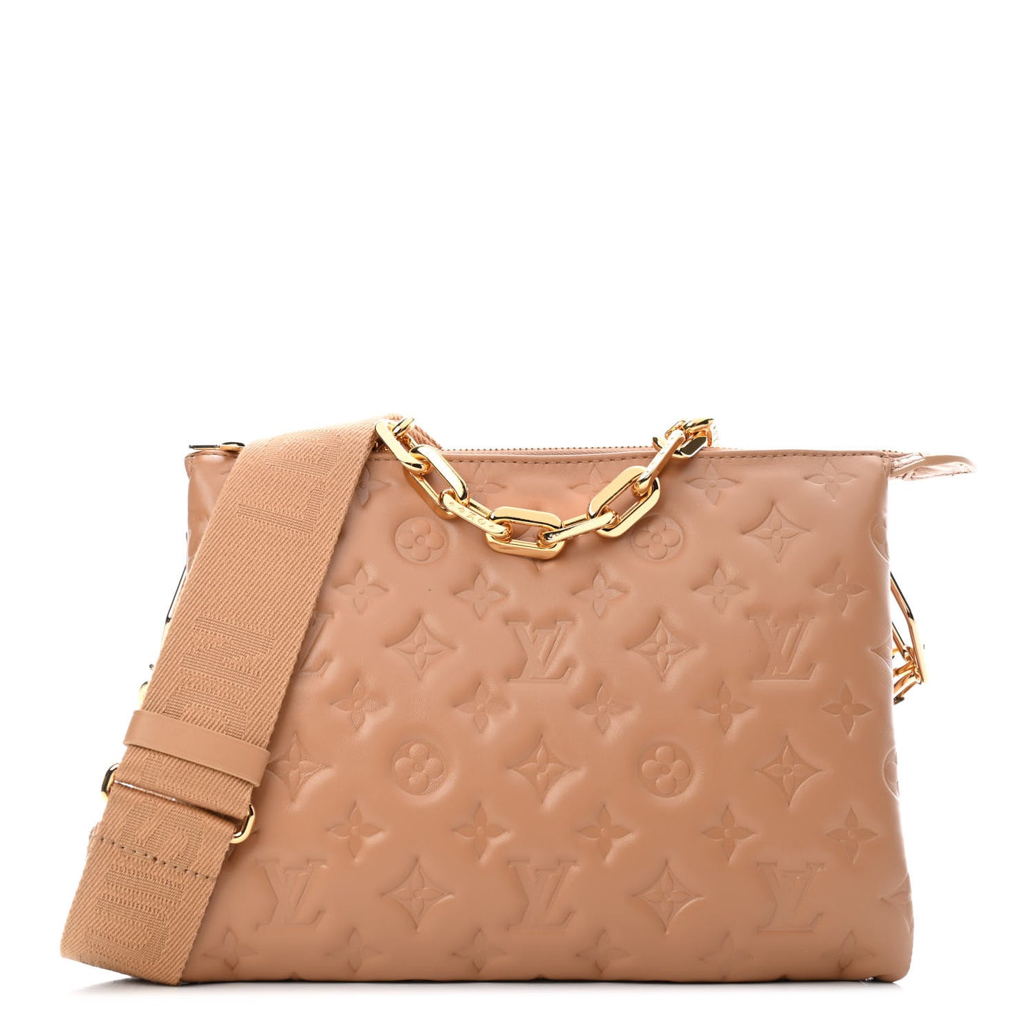 Lambskin Embossed Monogram Coussin PM Camel