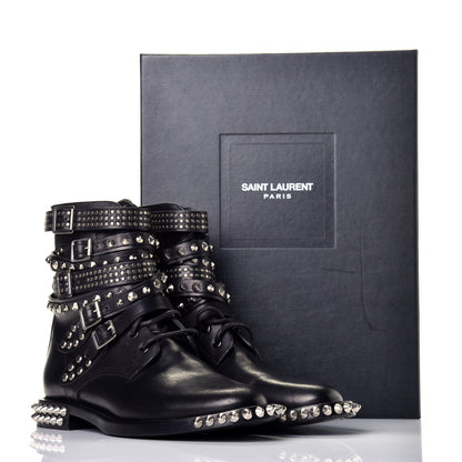 Saint Laurent Smooth Calfskin Studded Womens Punk Ranger Boots 40 Black 8 of 8