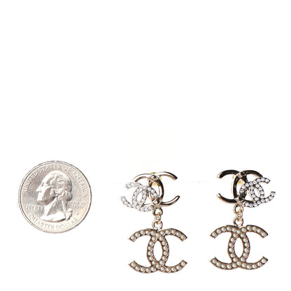 Chanel Crystal Pearl Double CC Drop Earrings Gold Silver 2 of 4