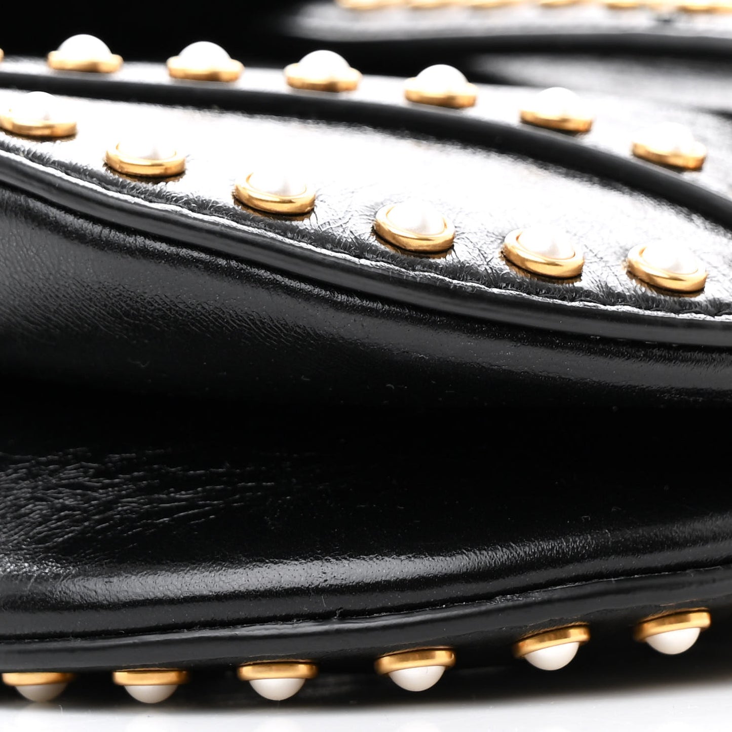 Crinkled Patent Lambskin Studded Saddle Bag With Strap Black