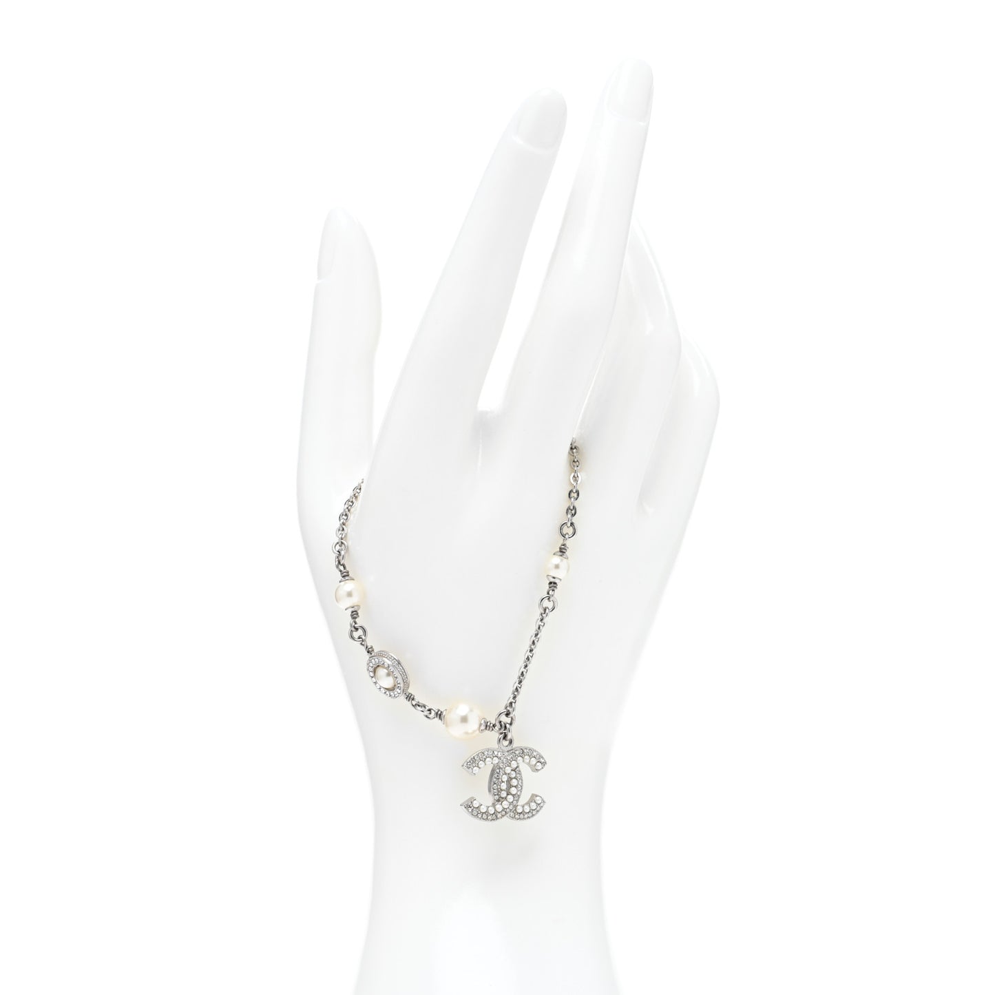 Pearl Crystal CC Bracelet Silver