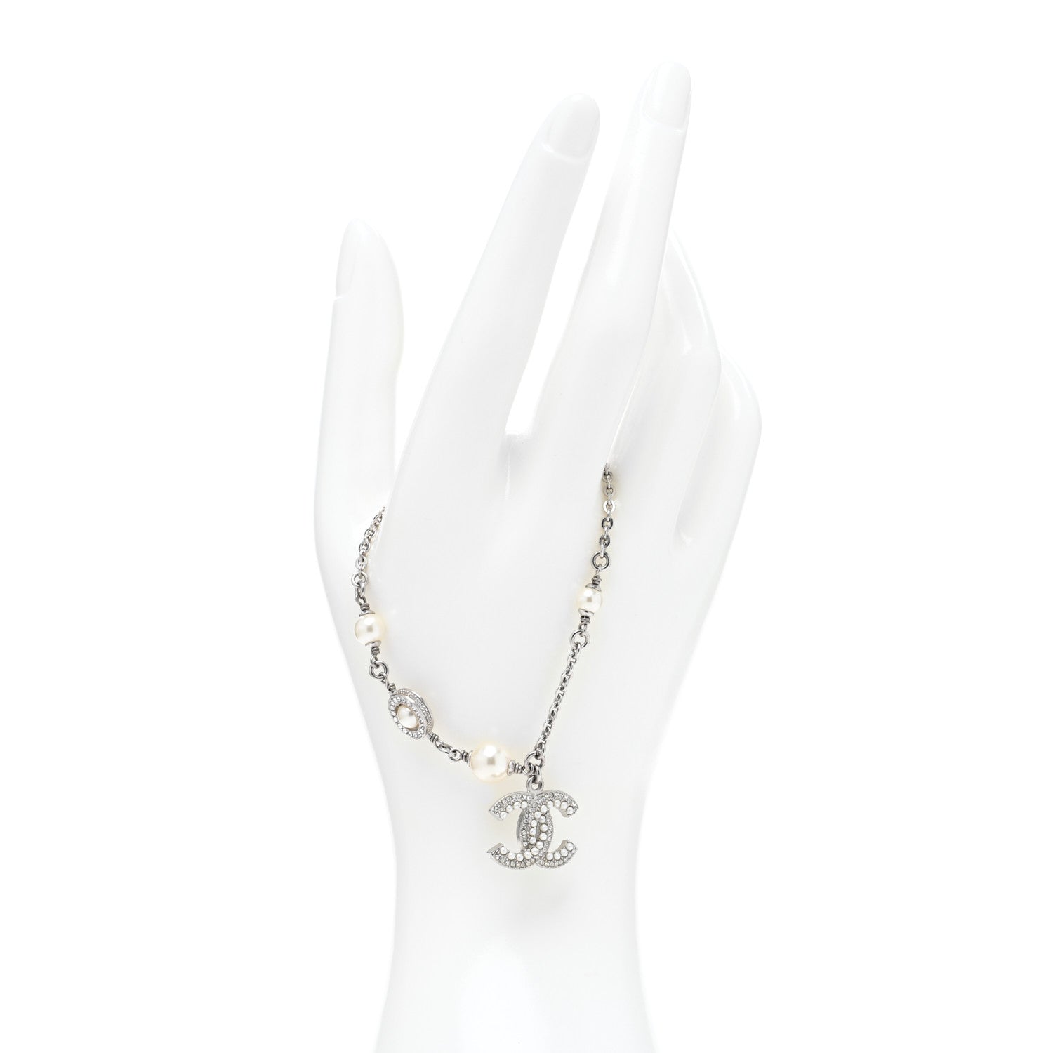 Chanel Pearl Crystal CC Bracelet Silver 2 of 4
