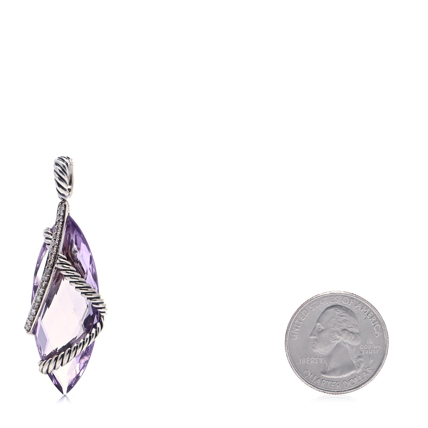 David Yurman Sterling Silver Diamond Amethyst Cable Wrap Pendant 2 of 5