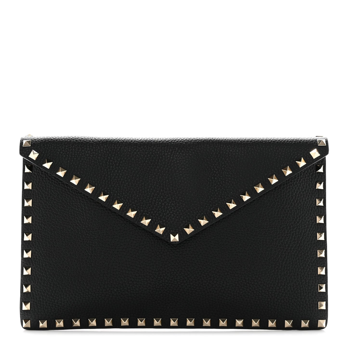 Pebbled Calfskin Large Rockstud Envelope Clutch Black